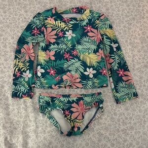 Carter's Floral Kids Swim Rashguard Set - Green, Pink, White